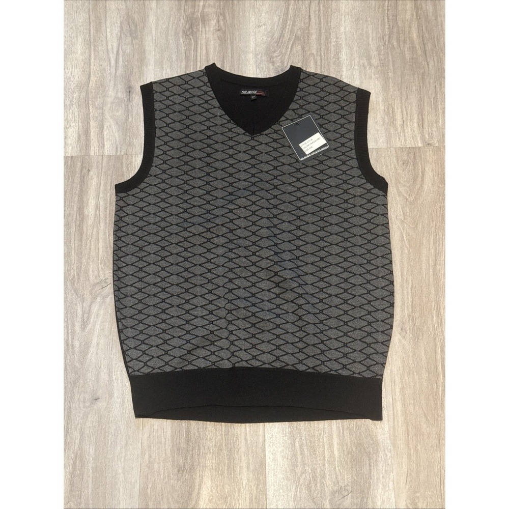 The Image Sportswear Men's XXL Sweater Vest Charcoal Gray Diamond Pattern NWT